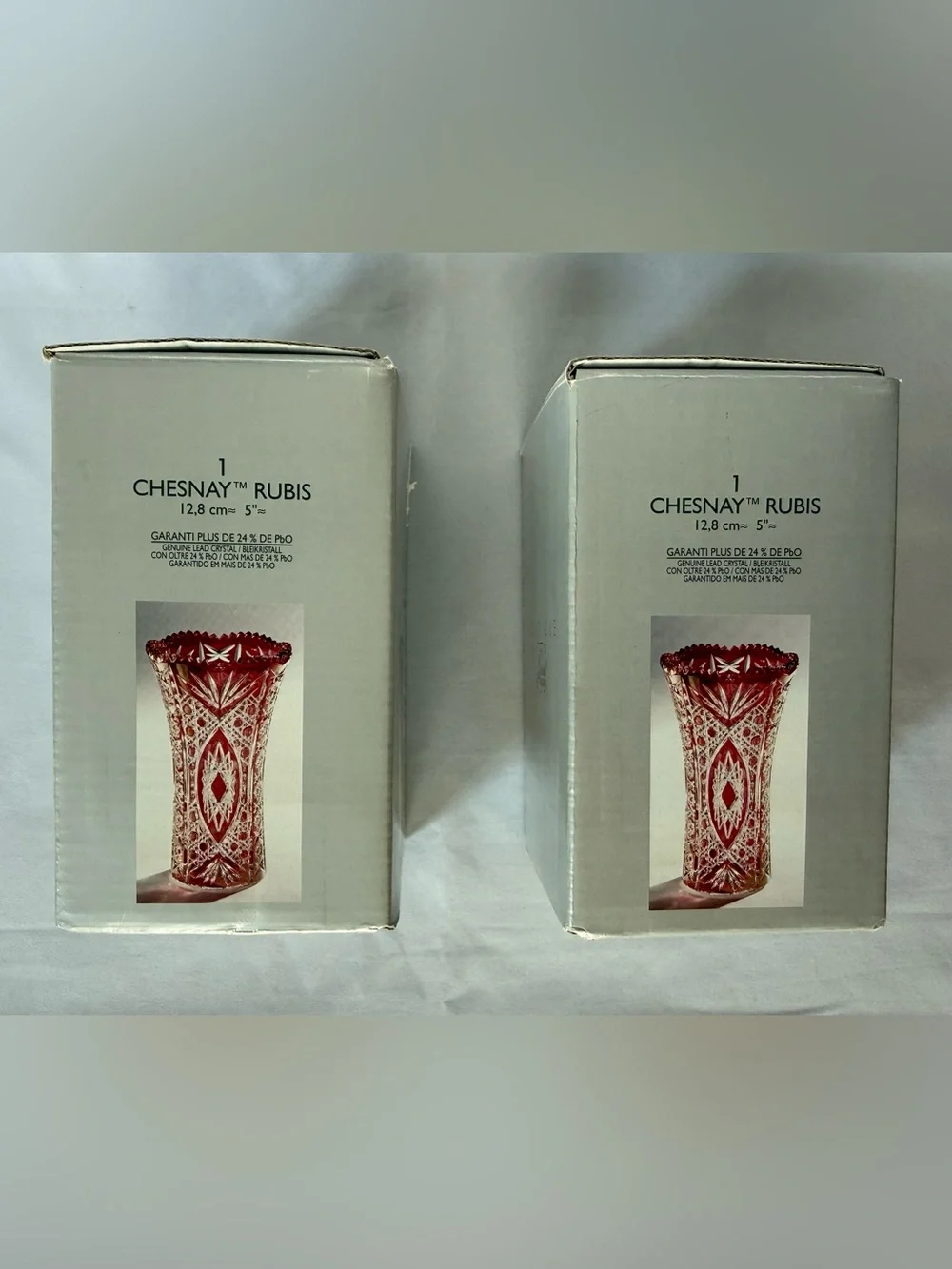Vintage 1993 Cristal D’Arques Chesnay Rubis Cut to Clear Crystal Set of 2 Vases